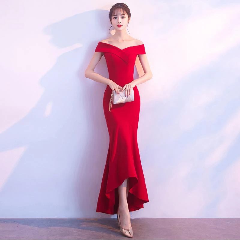 敬酒服新娘春夏季晚礼服鱼尾高级感新款长款一字肩性感订婚礼服女