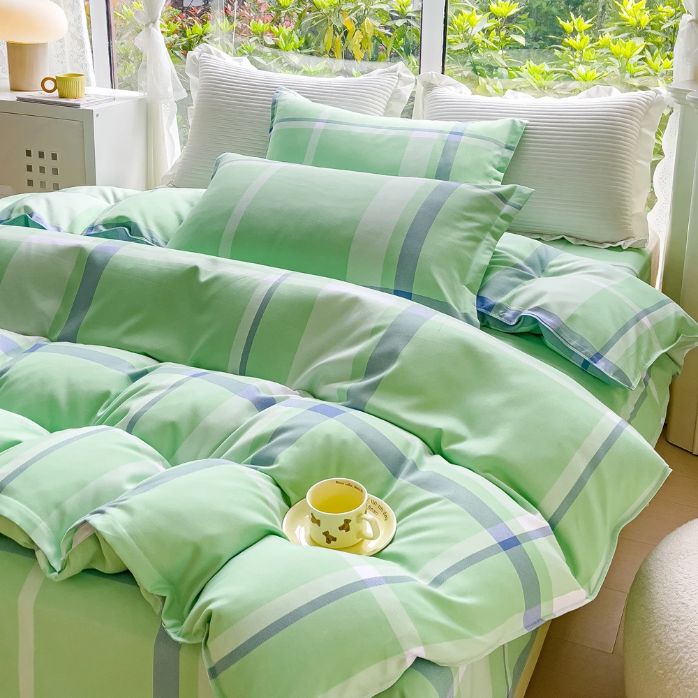 加厚超柔100%斜纹四件套亲肤磨毛被套裸睡简约床单四季网红枕套