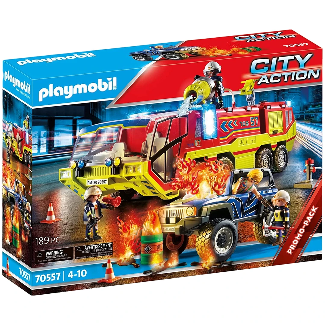 playmobil摩比世界70557机场消防车救援套装