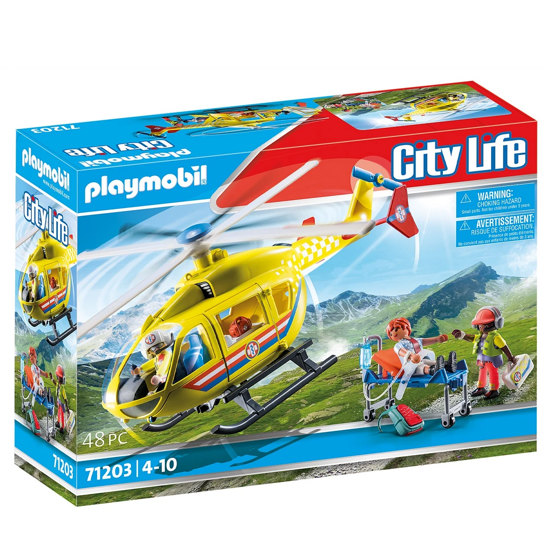 playmobil摩比世界71203救援直升机情景玩具