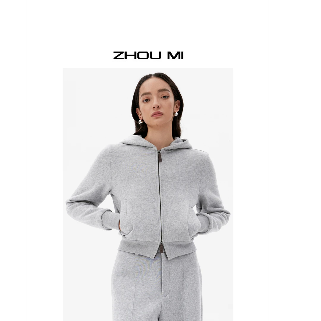 ZHOUMI外强内软底部抓绒天然手感精棉运动上衣连帽开衫上衣zs3963