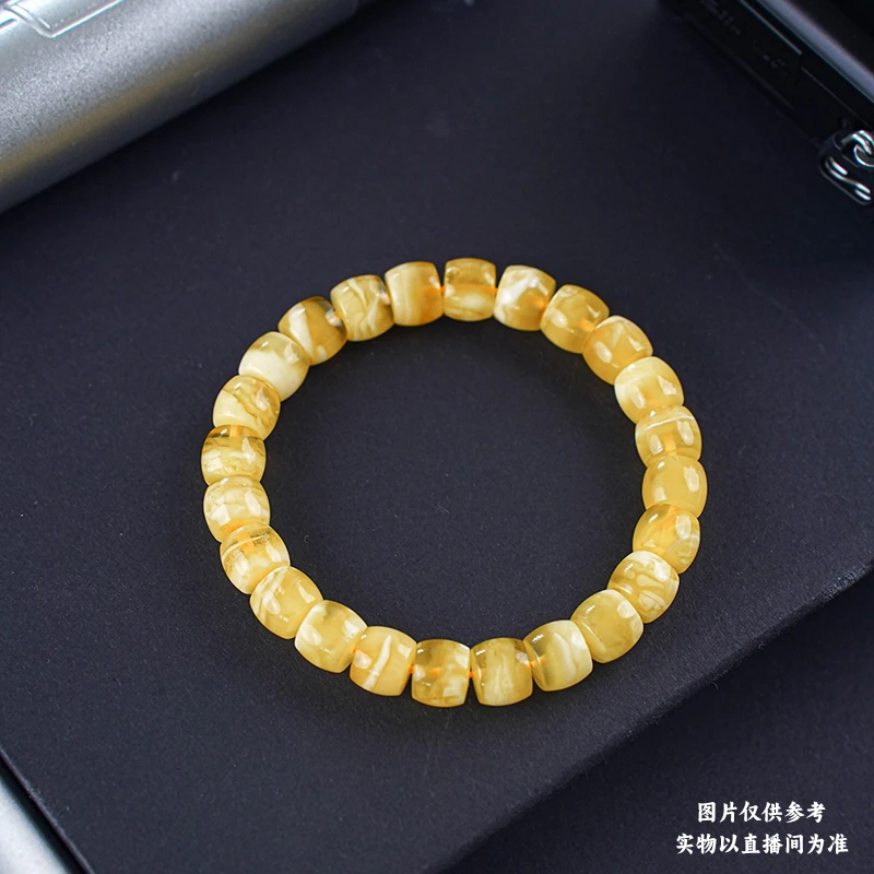 9mm+蜜蜡俄料手串直切金白手串天然原矿保真保原矿素款叠无优化