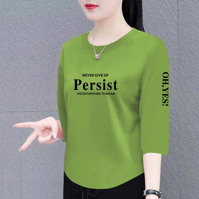 女士纯棉七分袖上衣女春夏新款圆领宽松显瘦百搭洋气不规则t恤女