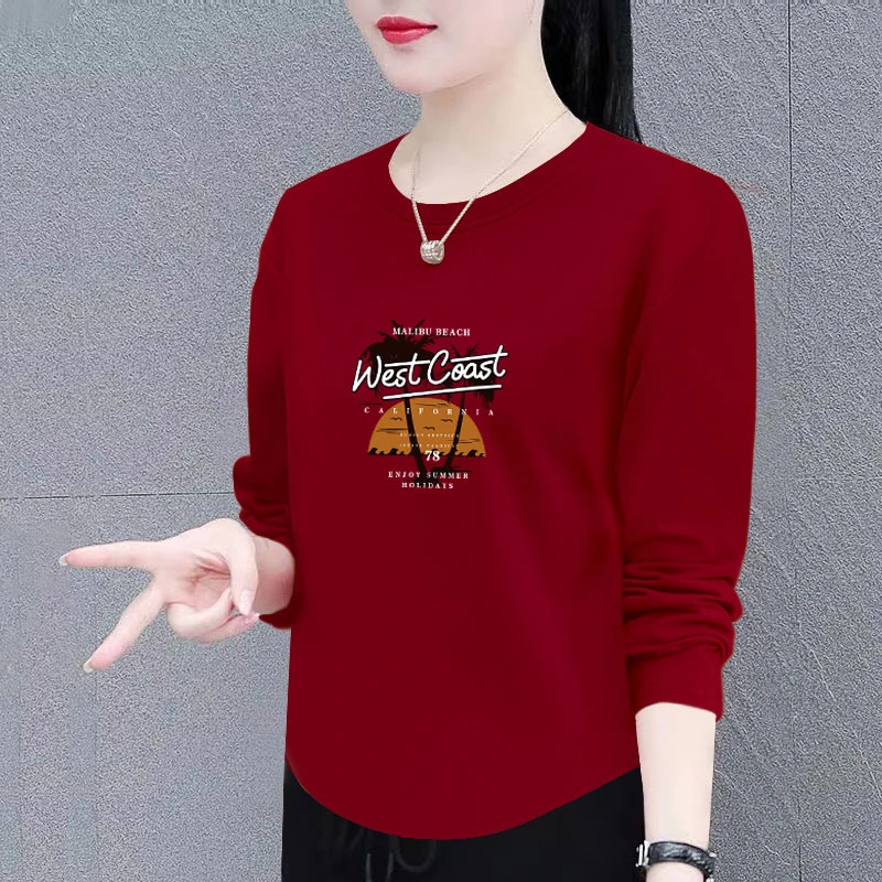 纯棉长袖t恤女春秋季新款宽松遮肚显瘦打底衫洋气时尚圆领上衣潮