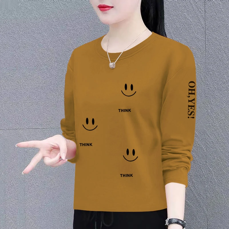 纯棉长袖t恤女春秋季新款宽松遮肚显瘦打底衫洋气时尚圆领上衣潮