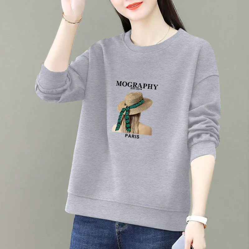 华棉卫衣女新款潮韩版春秋季洋气宽松显瘦百搭圆领长袖上衣外套女