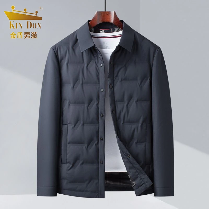 金盾正品羽 绒服中年冬季男士轻薄款保暖翻领爸爸冬装衬衣外套