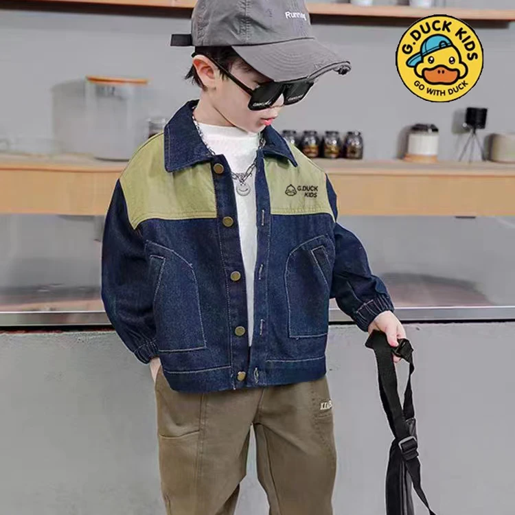 【小黄鸭】AA029儿童秋季牛仔外套拼接翻领童装衣服