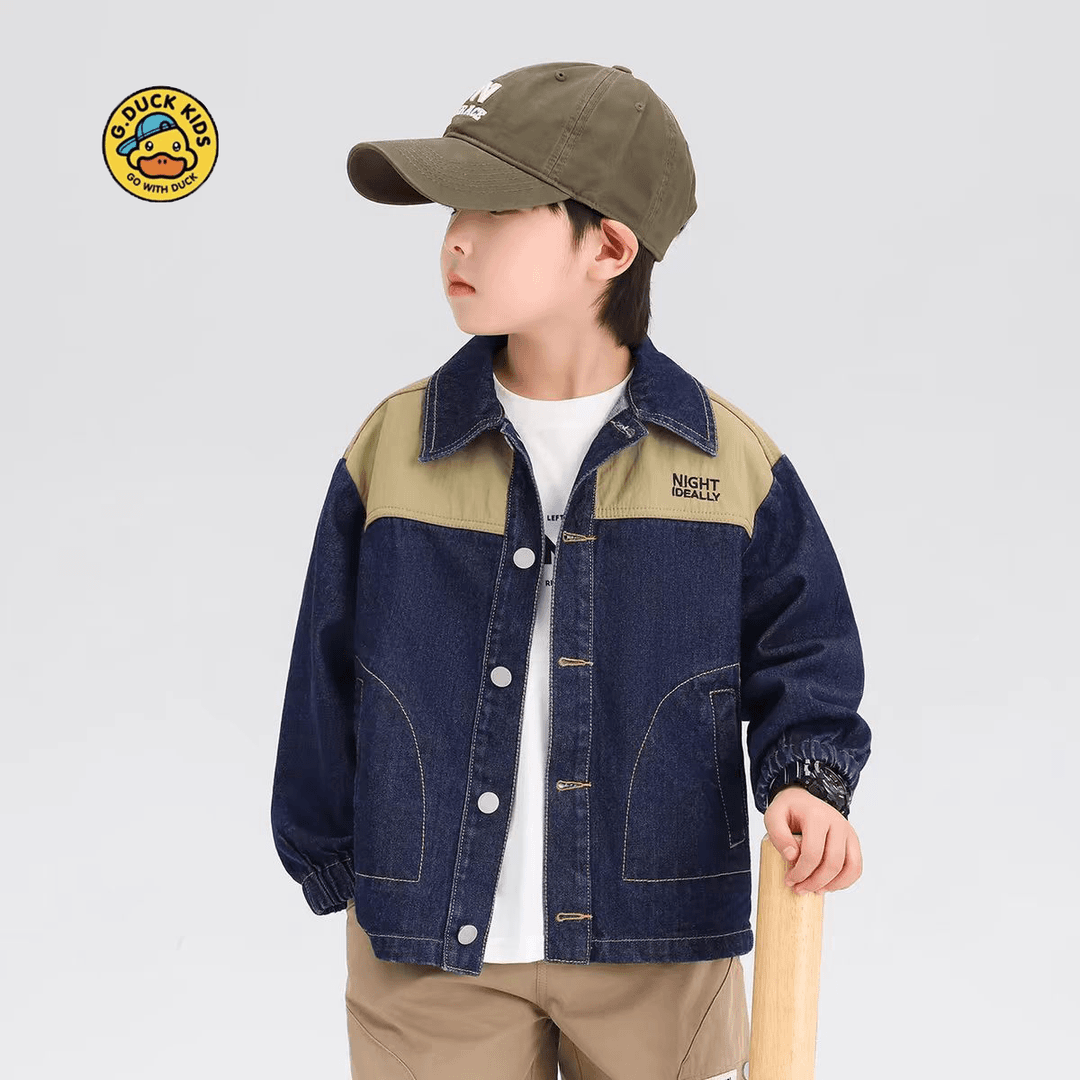 【小黄鸭】儿童秋季牛仔外套拼接翻领童装衣服