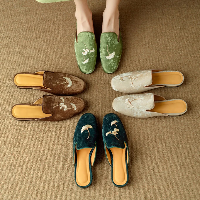 海洋网红半拖春夏真皮女凉鞋包头拖低跟软底圆头平跟懒人凉拖鞋女