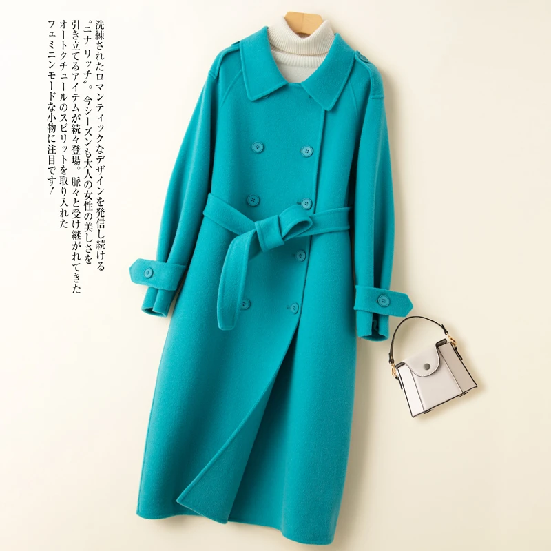 高端韩版宽松双面羊毛大衣女秋冬新款气质羊毛呢子毛呢外套中长款