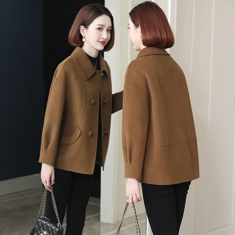 高端双面羊毛呢大衣女短款韩版中老年妈妈小个子羊毛呢子外套秋冬