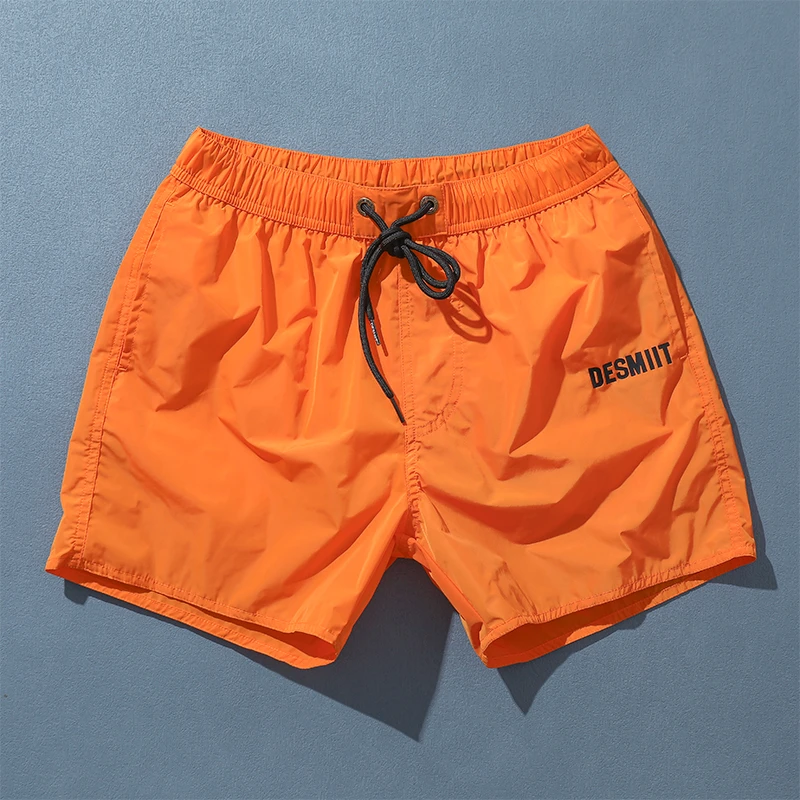 亮橘色沙滩裤男士潮牌新款字母印花三分裤海边度假穿速干直筒短裤