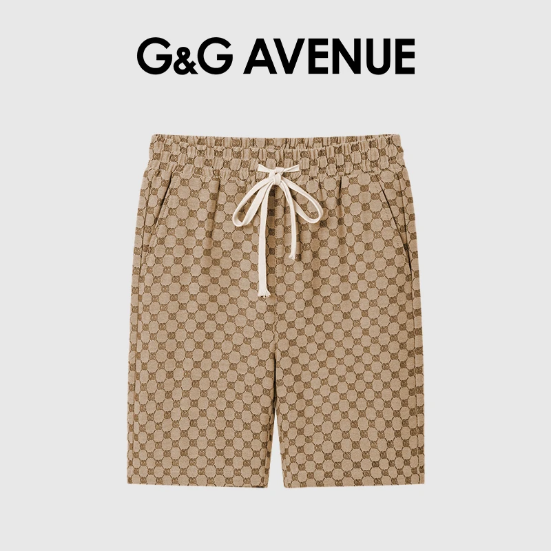 G&GAVENUE潮牌轻奢男士经典满印休闲五分裤夏季时尚复古直筒短裤