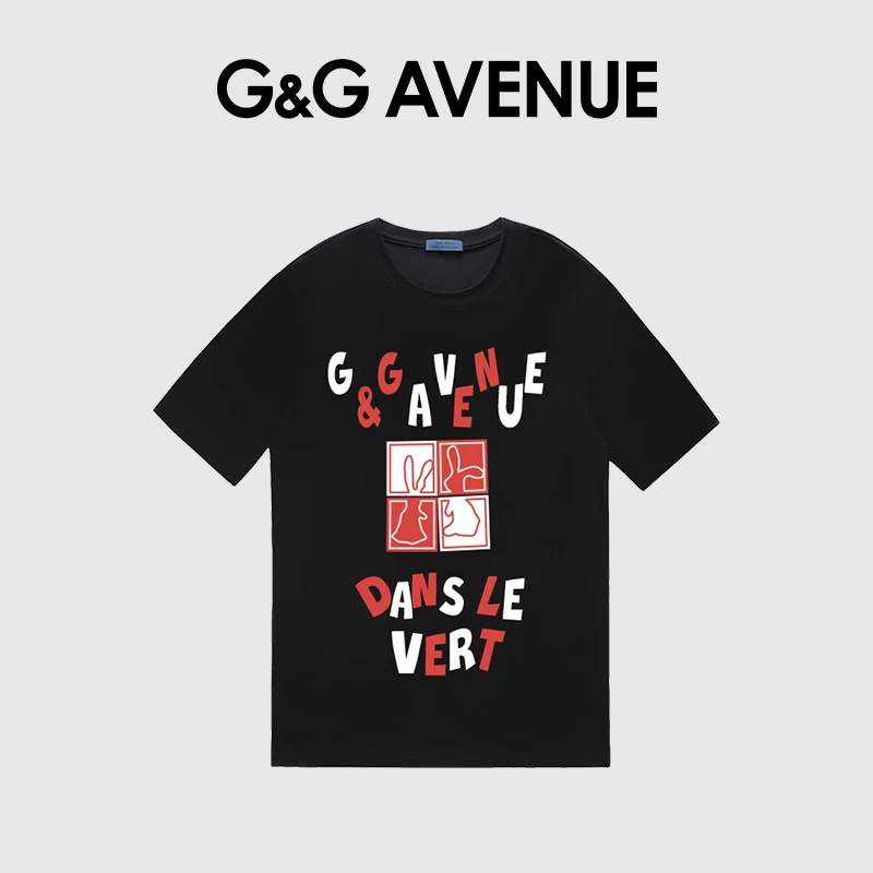 G&GAVENUE潮牌字母印花纯棉短袖t恤夏季男士时尚圆领百搭半袖上衣
