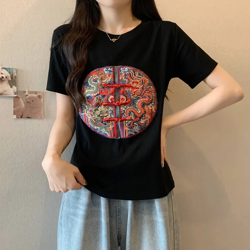 新中式薄款女T恤春夏季装短袖2024新款ins潮高腰短款修身时尚上衣