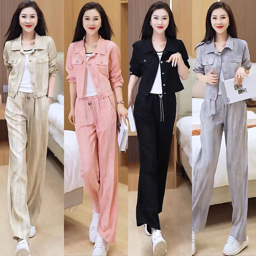 时尚套装女2024夏季新款洋气减龄阔腿两件套轻薄休闲气质显瘦气质