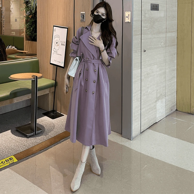 风衣外套女2024秋季新款洋气显瘦收腰中长款过膝双排扣英伦风大衣