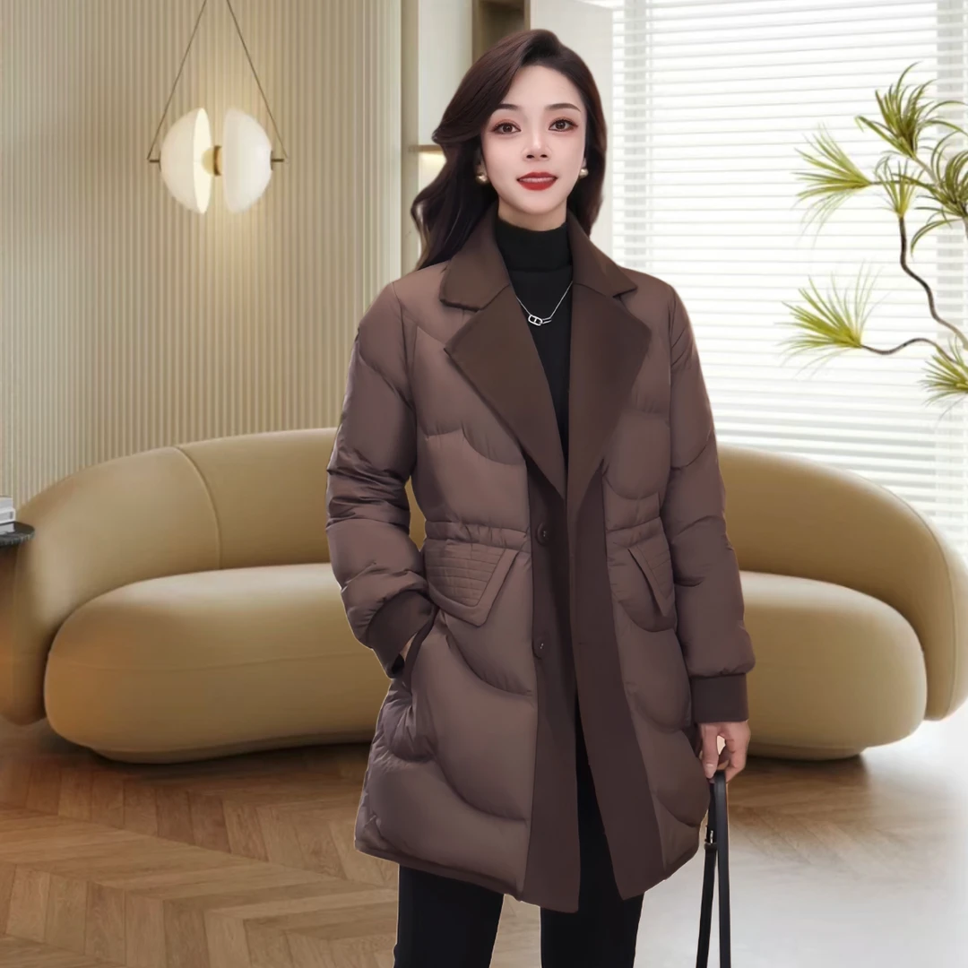 2024秋冬中长款白鸭绒羽绒服女时尚修身冬季气质显瘦收腰保暖休闲