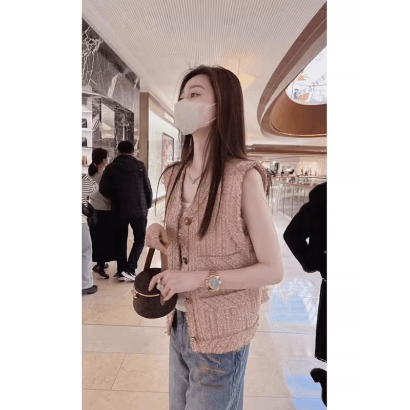 高档粉色马甲女款外穿2024新款春秋洋气时髦高级感小香风马夹外套