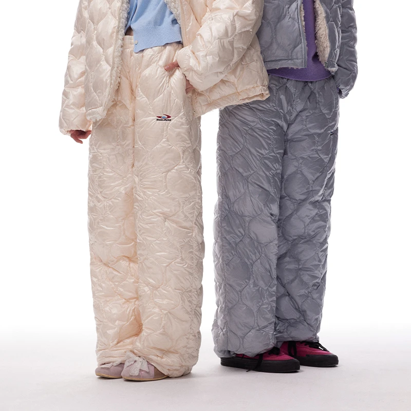 (青)江南先生绣花暖90白鸭绒羽绒裤男女情侣防风加厚裤子JN44C09