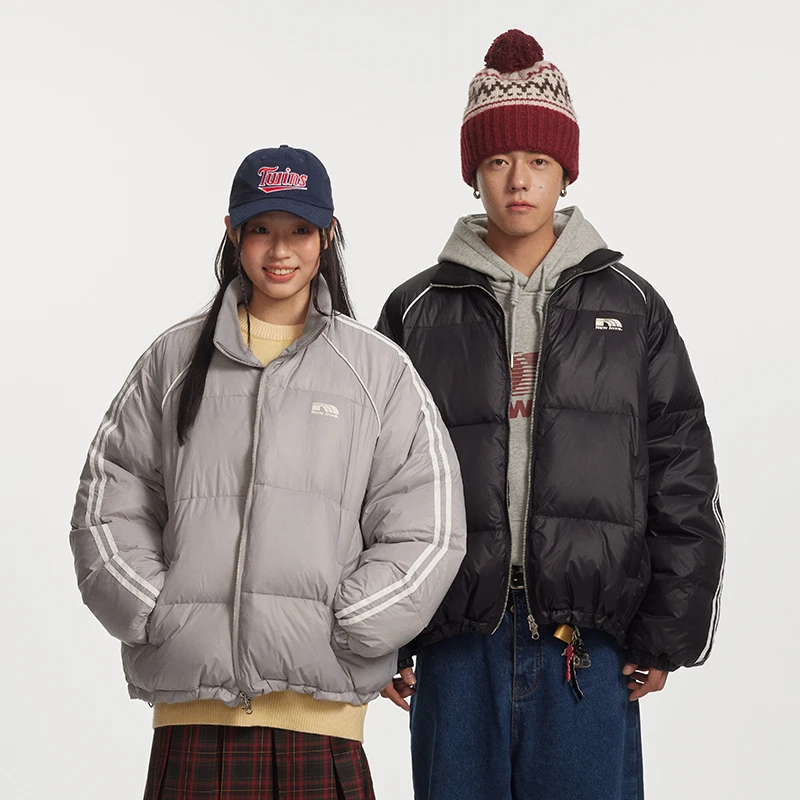 (青)江南先生美式复古90白鸭绒立领杠条羽绒冬季面包服JN44B31