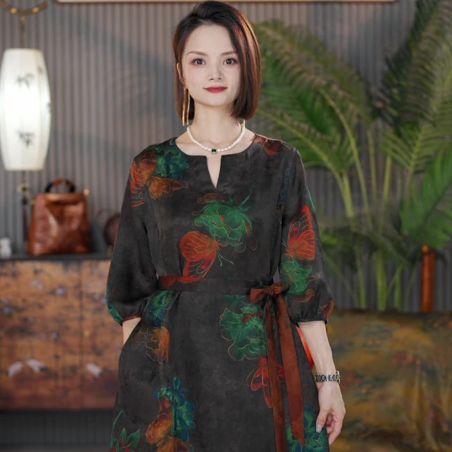 霓裳阁100%桑蚕丝  新品花罗双面穿红云纱裙（花舞蝶梦WF24151）