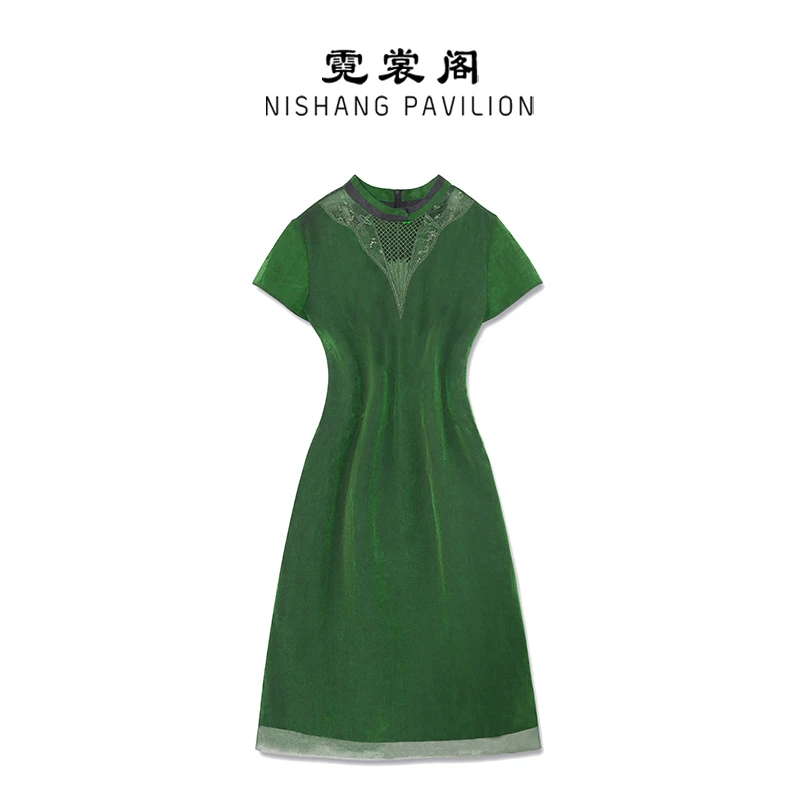 霓裳阁100桑蚕丝 镂空绣龟裂纹香云纱连衣裙（WF2437）