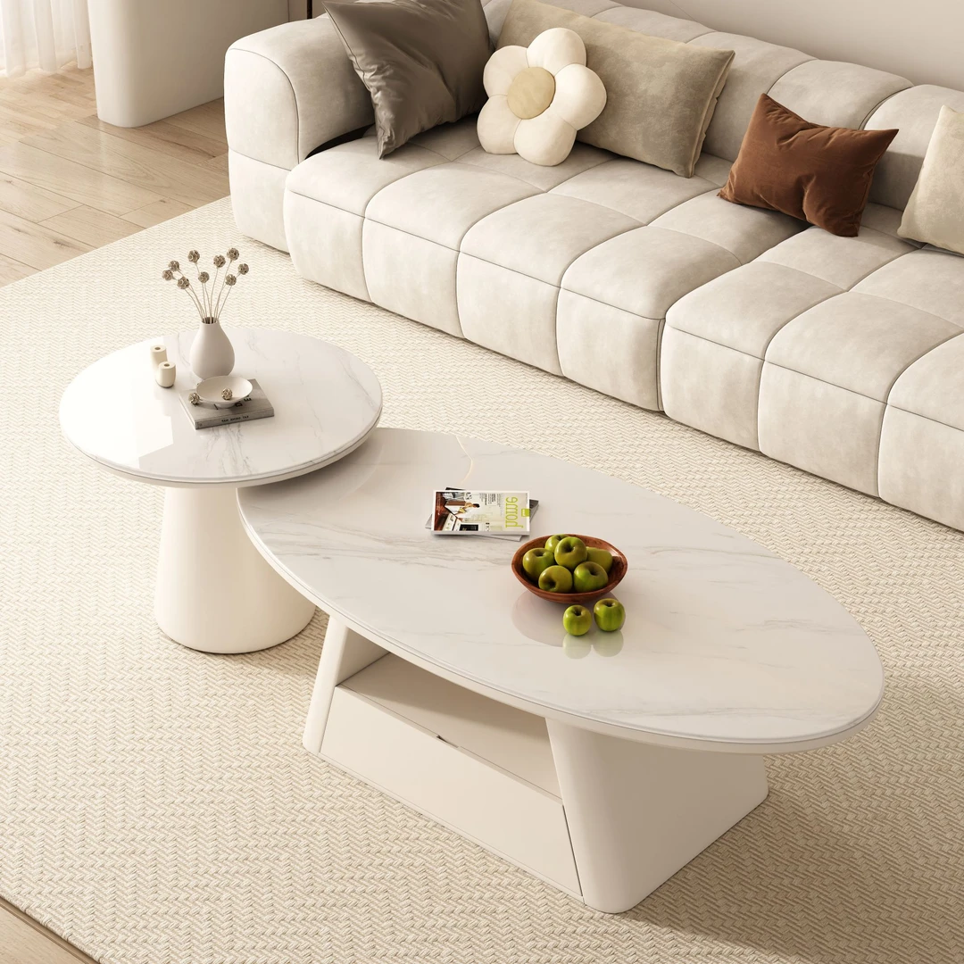 实木茶几客厅家用组合简约复古轻奢几何新款现代极简意式 松弛感