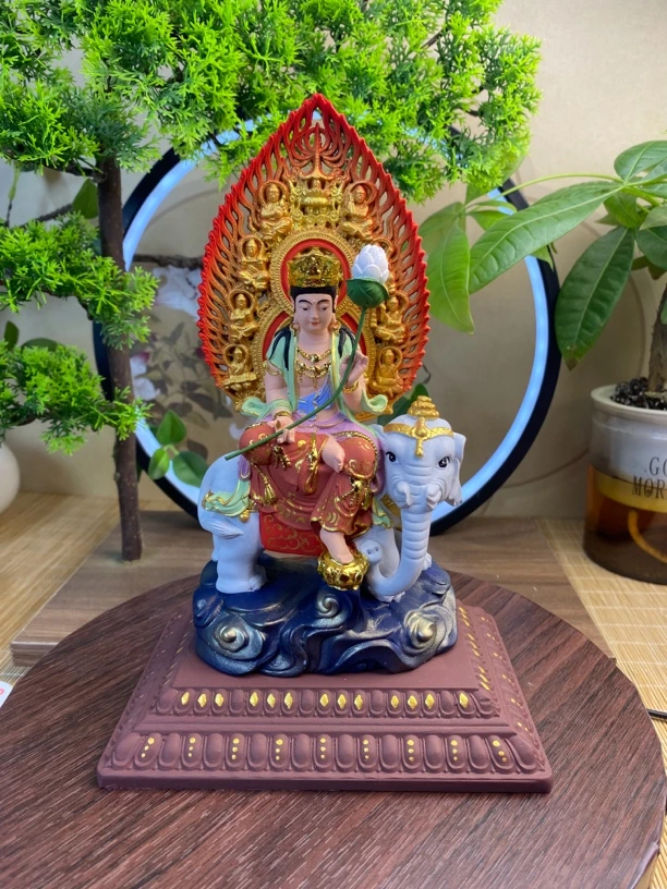 彩绘贴金普贤菩萨（高度23厘米）创意家用工艺品手工