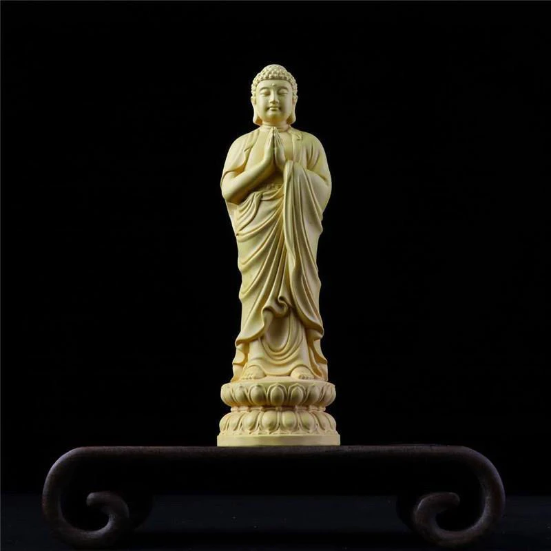 黄杨大日如来雕刻合掌如来阿弥陀佛中式复古玄关摆件禅意供奉家用