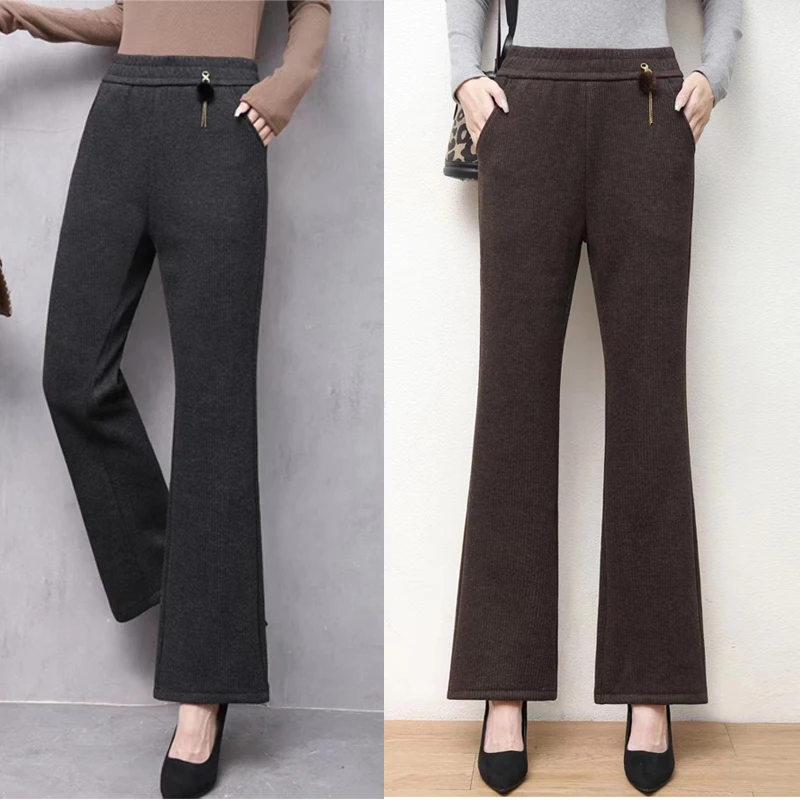 秋冬新款显瘦时尚百搭高腰直筒阔腿裤裤子微喇加绒加厚3303