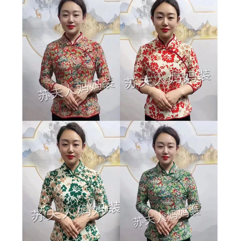 常熟新中式妈妈装时尚复古中式碎花中国风改良版旗袍上衣1002