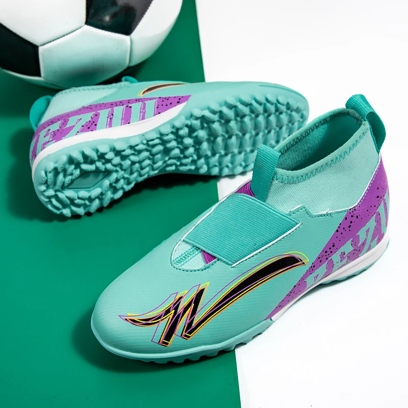 振足球训练鞋驰童草地碎钉透气学生尤莱特防滑短钉高帮足球鞋儿童