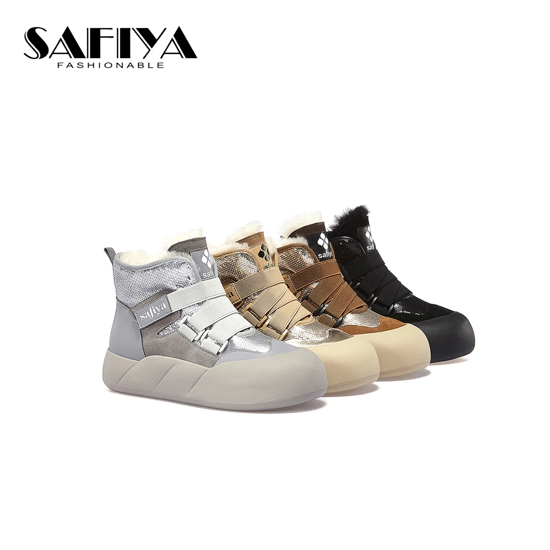 索菲娅Safiya2024冬季新款高帮鞋加绒保暖东北雪地靴女SF34118B58