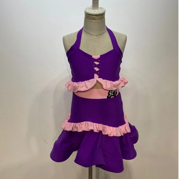 尚裁艺少儿拉丁舞服2023新款带头花手臂花表演练功服3610