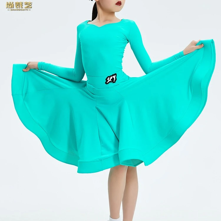 尚裁艺欧标拉丁舞服女儿童长袖训练服春秋分体艺考赛服夏季22001