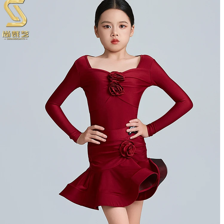 尚裁艺2024秋冬季新款少儿拉丁舞练功服女童大摆裙套装高级感2453