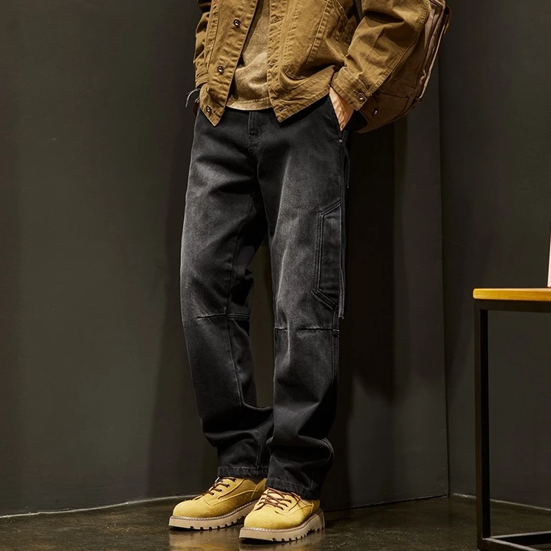 潮牌复古工装牛仔裤子男士秋季2024新款美式高街宽松直筒休闲长裤