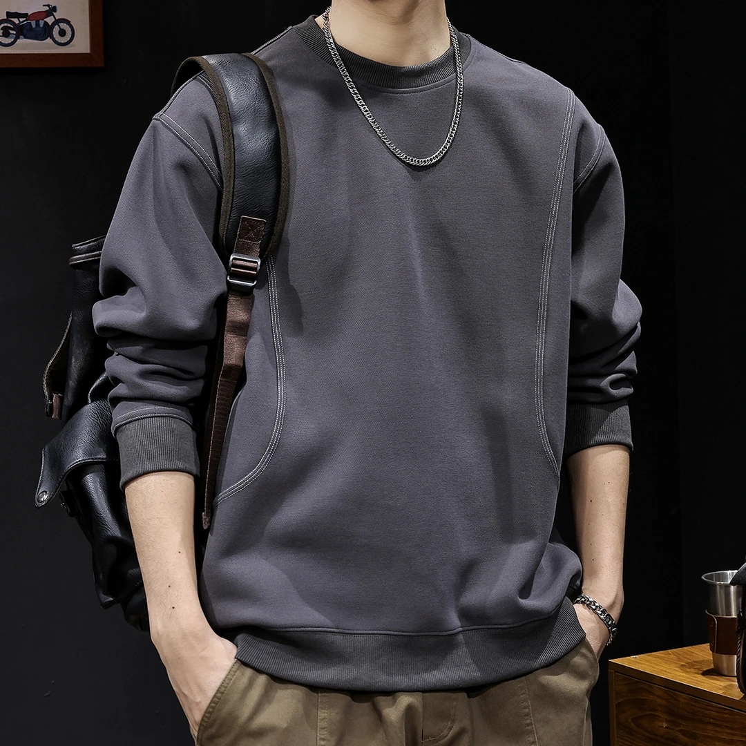 2024新款拼接加绒卫衣男秋冬款百搭简约休闲圆领宽松大码潮牌外套