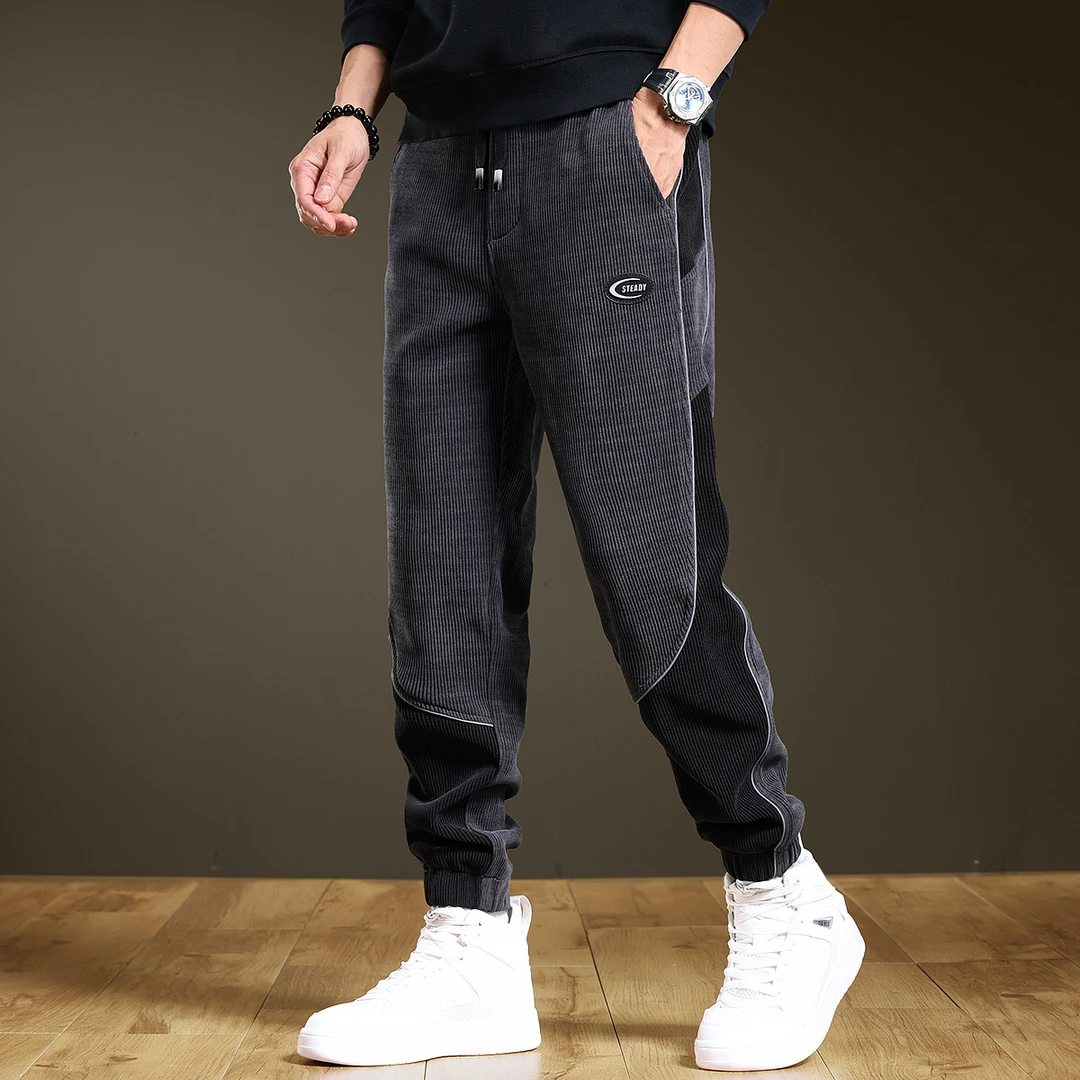 美式重磅灯芯绒休闲裤男秋冬季加绒运动卫裤设计感潮流痞帅哈伦裤