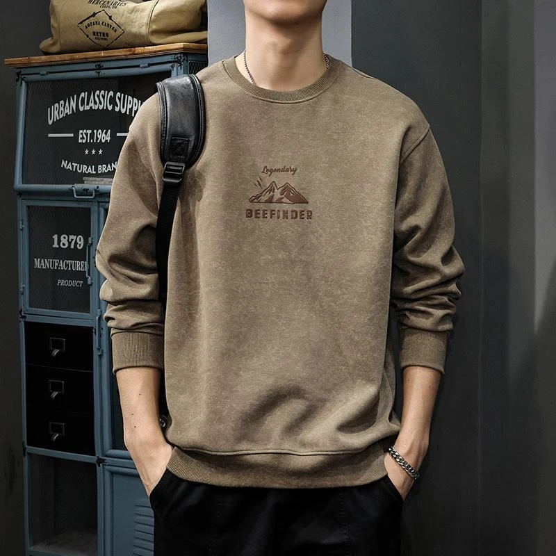 高端潮牌扎染印花男士圆领套头做旧冬季宽松大码休闲百搭长袖卫衣