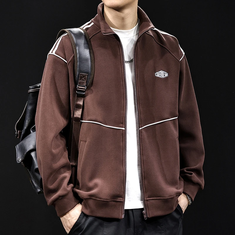 重磅开衫立领卫衣男百搭秋冬款加绒加厚长袖宽松休闲运动夹克外套