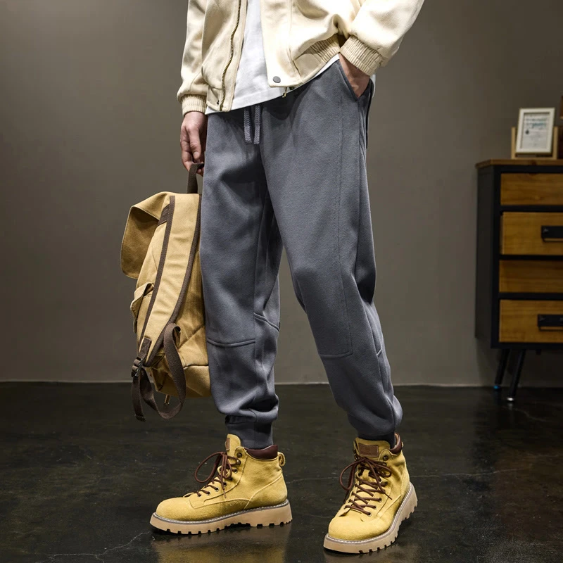 高端美式潮牌针织卫裤男秋冬宽松大码束脚运动松紧腰哈伦休闲裤男