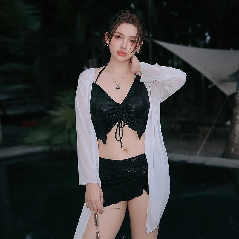 2025新款性感纯欲微胖大码比基尼四件套显瘦遮肉沙滩温泉度假泳衣