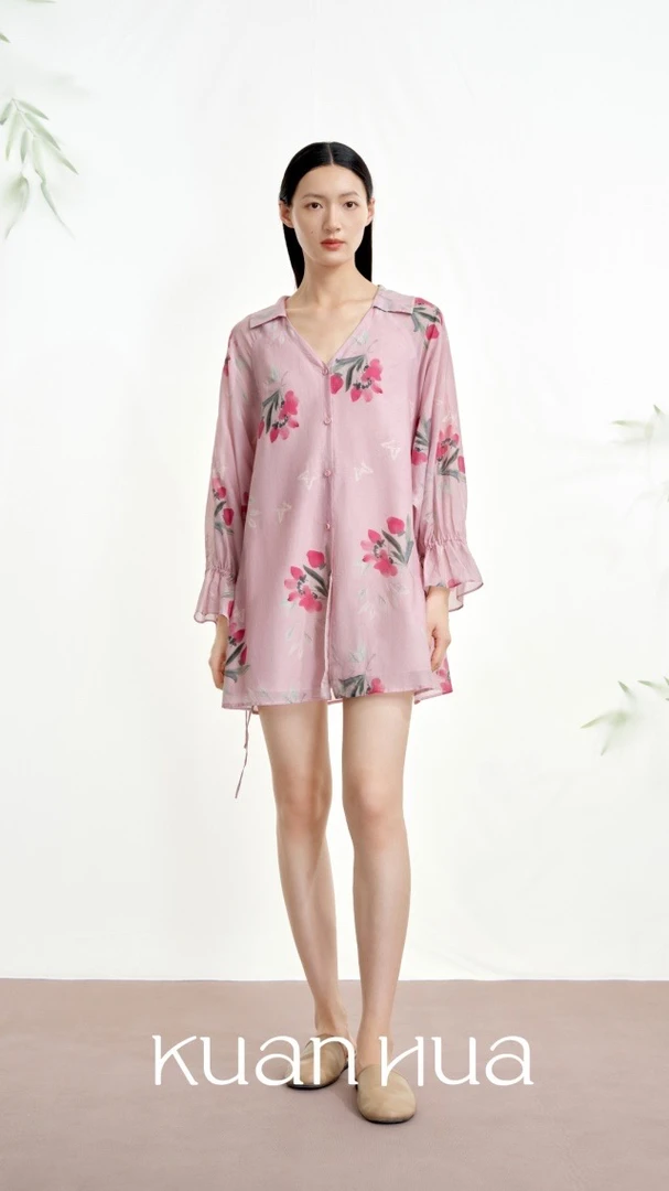 宽画优雅-水墨花韵系列家居裙90221