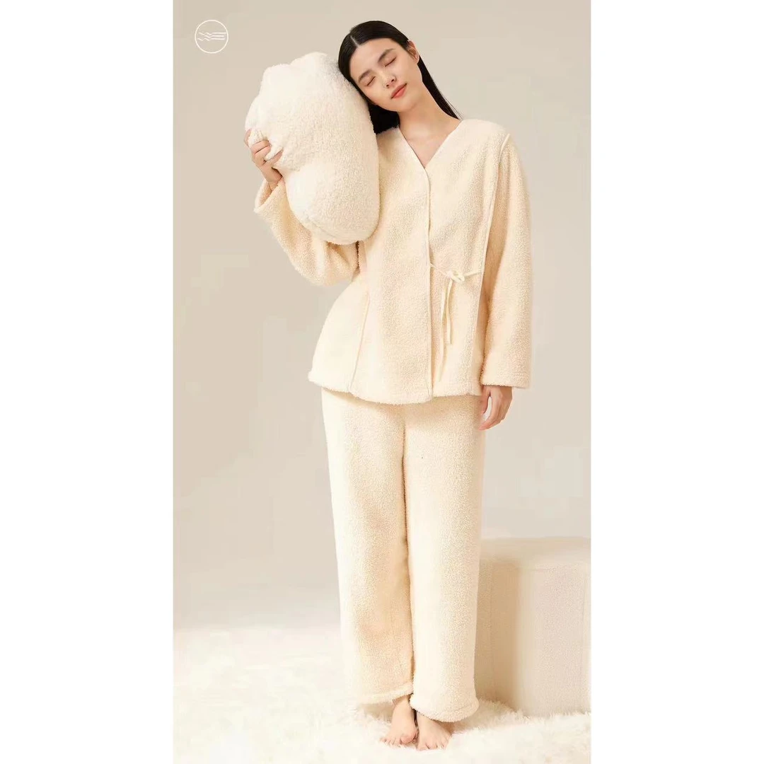 宽画 女士2023秋冬加绒冬日暖阳加绒奢华洋气家居服套装KH80022