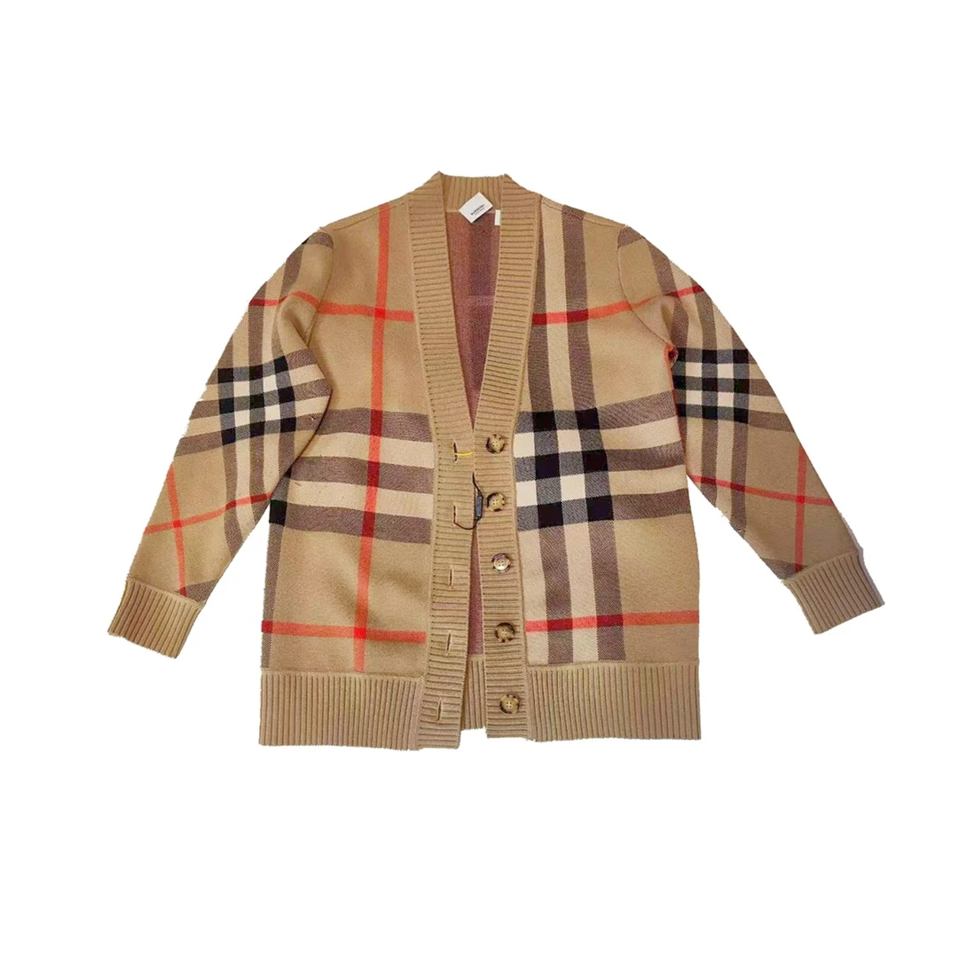 99新 BURBERRY/博柏利 经典格纹开衫时尚羊毛格子针织衫休闲撞色