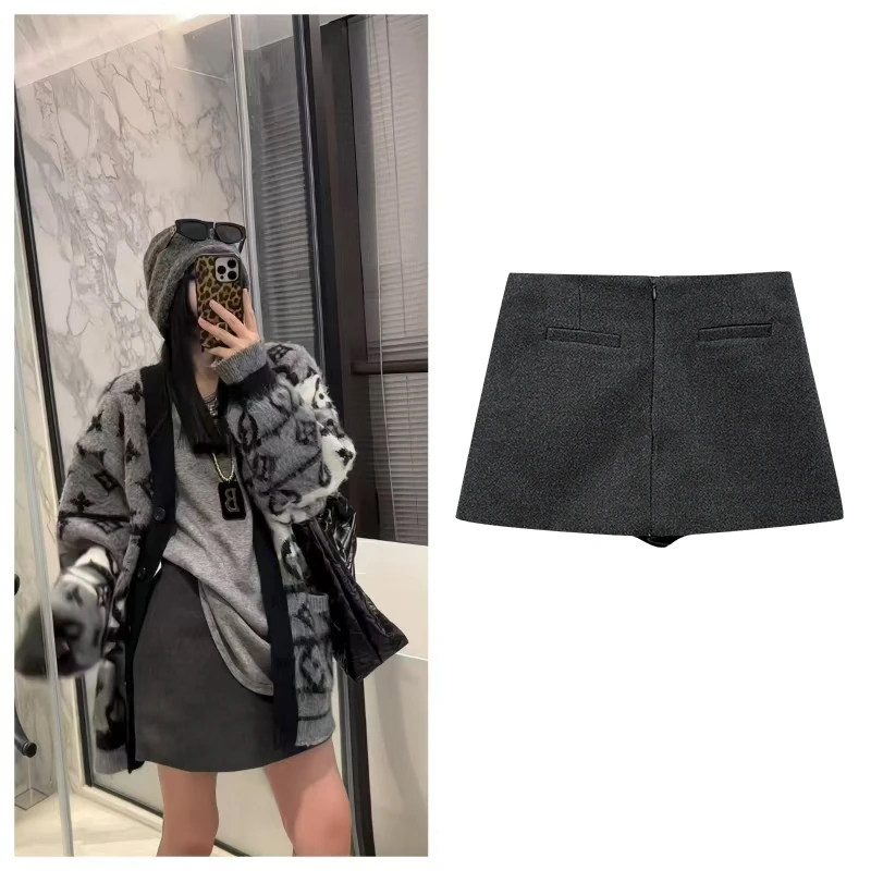 【澜】秋季新款韩版高腰显瘦百搭拉链小众A字纯色半身裙W1222