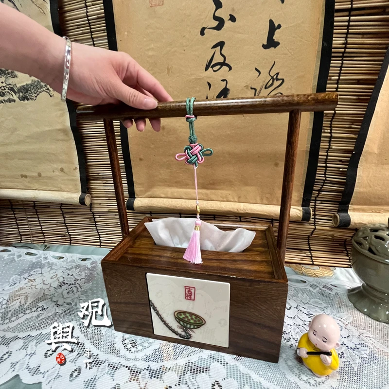 提梁纸巾盒精美简约实木装饰摆放高档陶瓷主人杯茶道对杯礼盒装